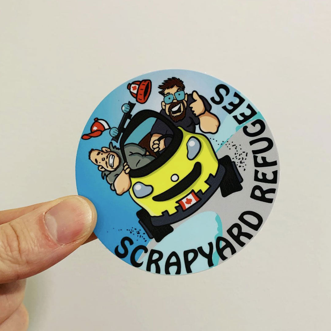 Hand holding glossy custom circle sticker with full-colour print